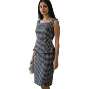 Anne Klein Black & White Gingham Peplum Sheath Dress | Size 8